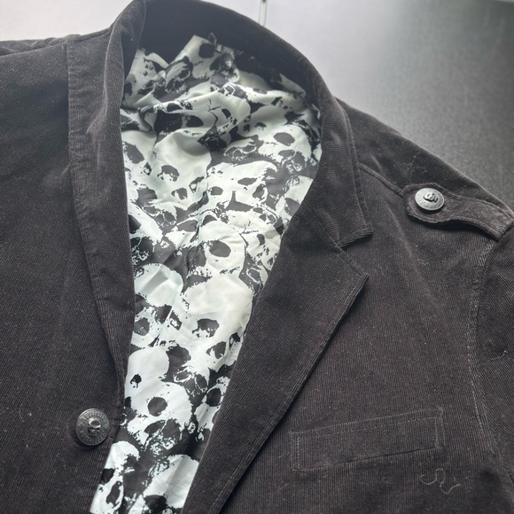 Men’s Affliction Corduroy Blazer Size 40 Black Rock Revival Skull Lined Jacket - Picture 6 of 6